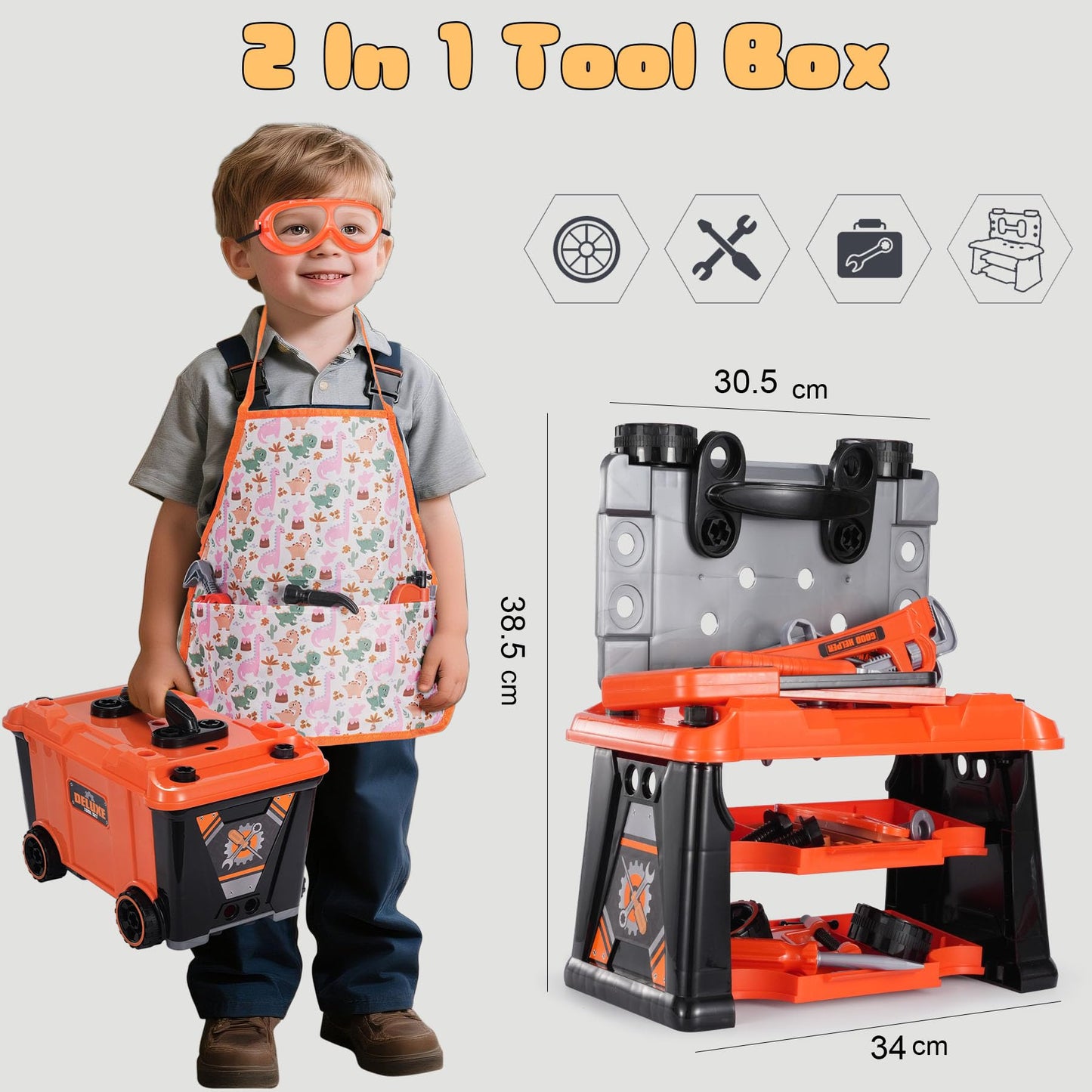 REXBETI Kids Tool Set with Box and Electronic Toy Drill, Pretend Play Kids Workbench Construction Kits, Toddler Tool Set, Birthday Gifts for Ages 3-8 Years Old