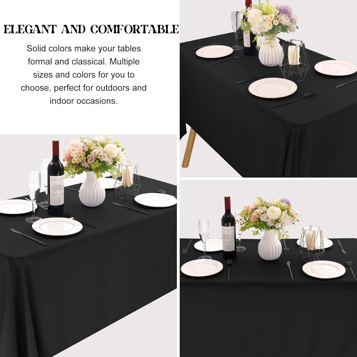 3 Pack Rectangle Black Table Cloth Bulk Washable Polyester Table Cover for Wedding Dining Table Buffet Parties Banquet Decoration（60x102Inch, Black）