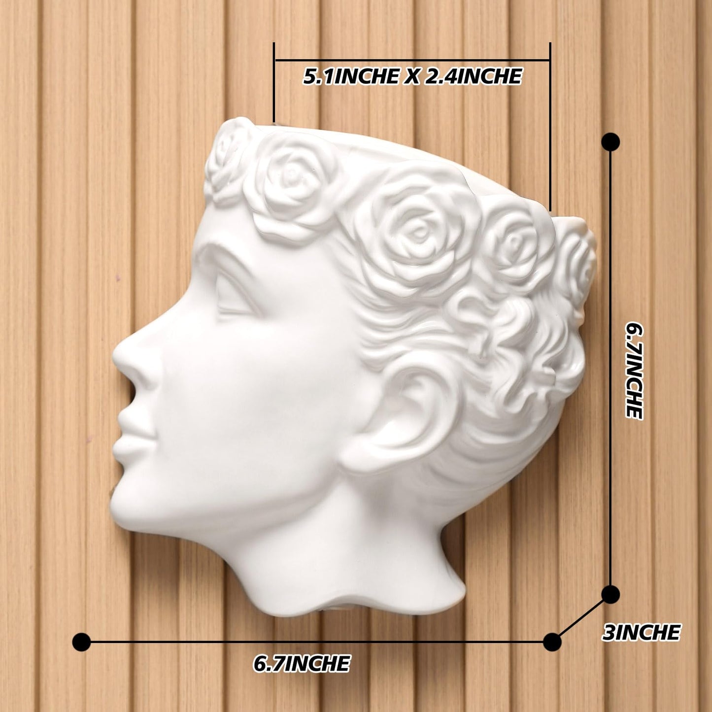 Yuccasly Side-Face Ceramic Planter – Glossy White, Wall-Hanging, with Drainage – 6.7"" Artistic Female Face Vase