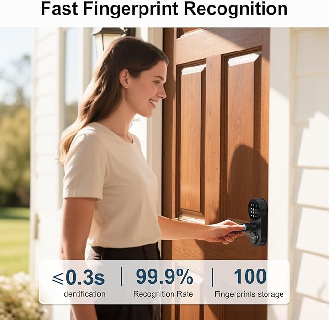 SMONET Smart Lock WiFi Door Lock with Handle: Keyless Entry Fingerprint Deadbolt Lever for Front Door Anti-peep Keypad Works with Alexa,APP Remote Control,Easy to Install,Black