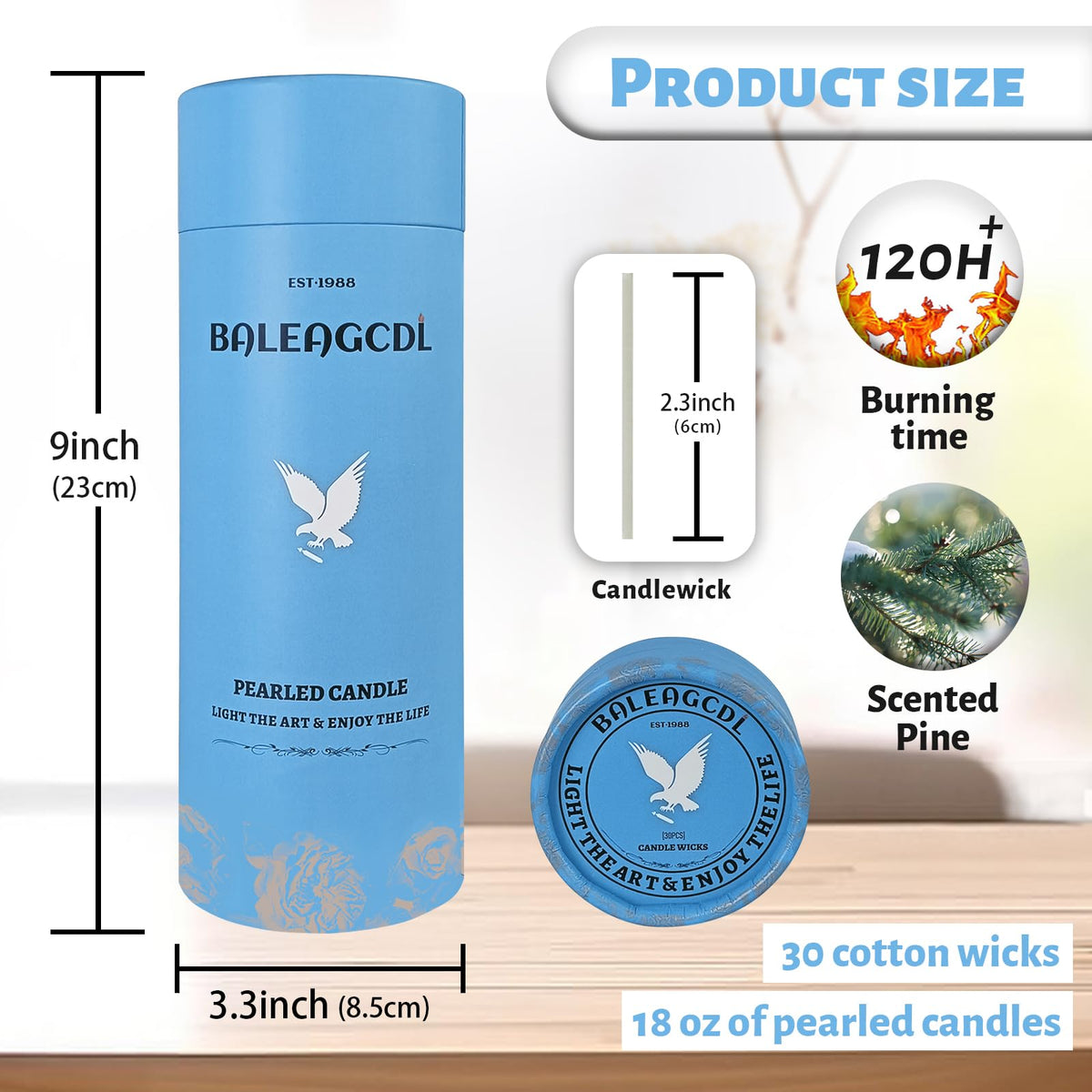Pine Branches Scented White Pearled Candle 18oz Luxury Sand Candle Granulated Wax (18 Ounce)