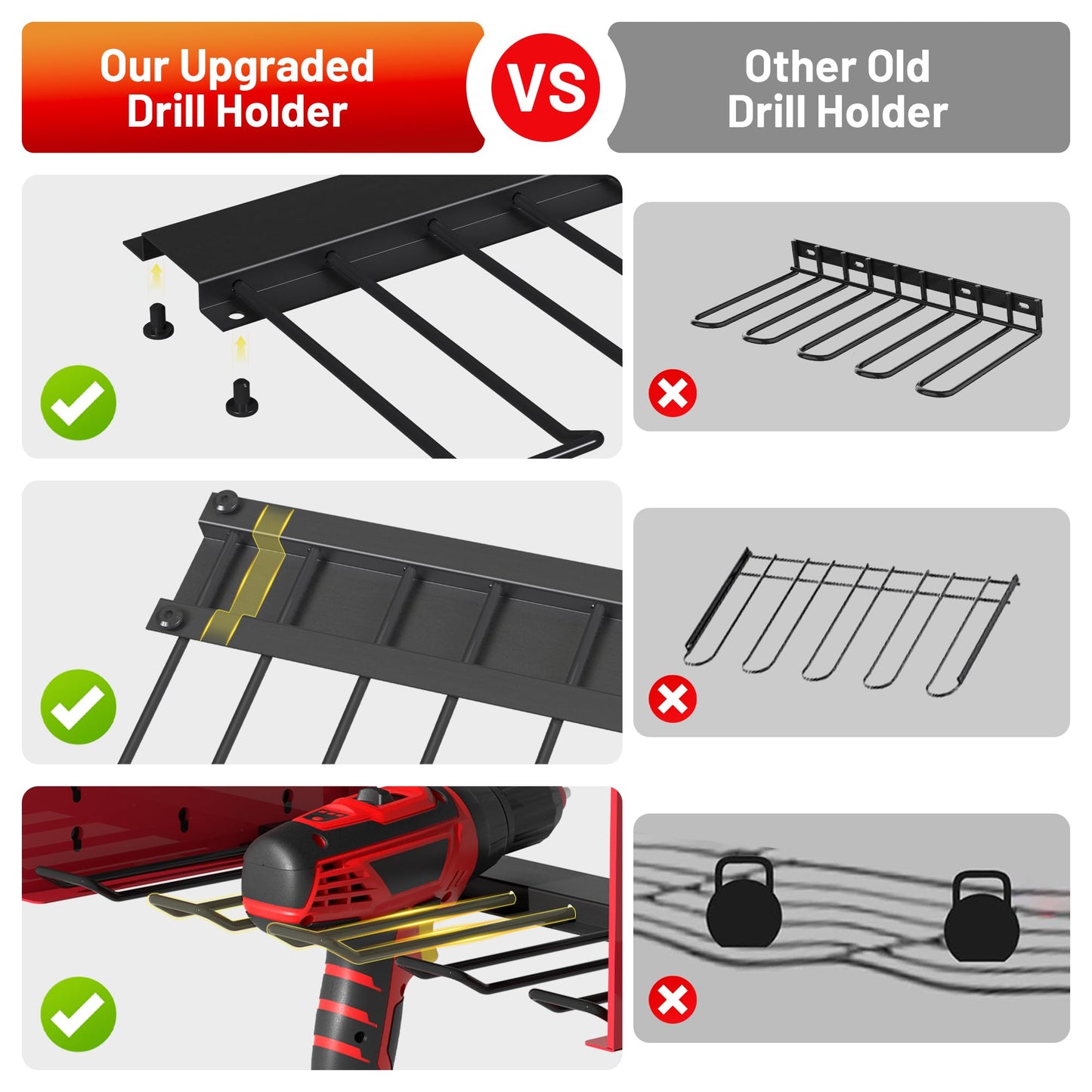 Power Tool Organizer Wall Mount with Charging Station, Garage 4 Drill Storage Shelf with Cordless Tool Holder, Heavy Duty Rack with 8 Outlet Power Strips and Hooks, Gift for Men, Husband (4 Layer)