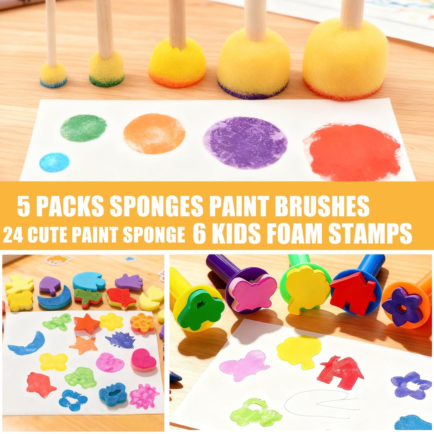 53-Pack Sponge Paint Brushes, Washable Painting Brushes, Toddler Painting Set, Early Learning Foam Roller Sponge Art Crafts Kit with Storage Bag, Creative Gift