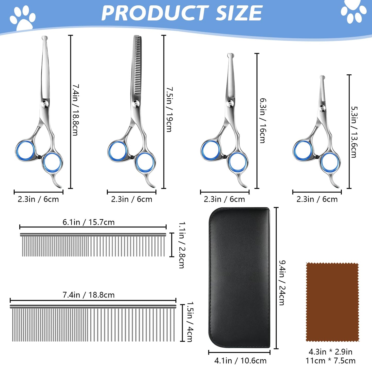 Niura 7 in 1 Professional Pet Grooming Kit - Grooming Scissors Kit Set for Dog & Cat