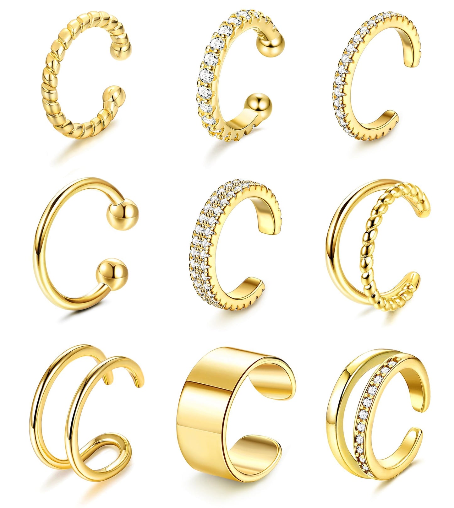 IRONBOX 9Pcs Ear Cuff Earrings for Women 14K Gold Ear Cuff Non Piercing Cartilage Clip Cuff Earrings Fake Earrings