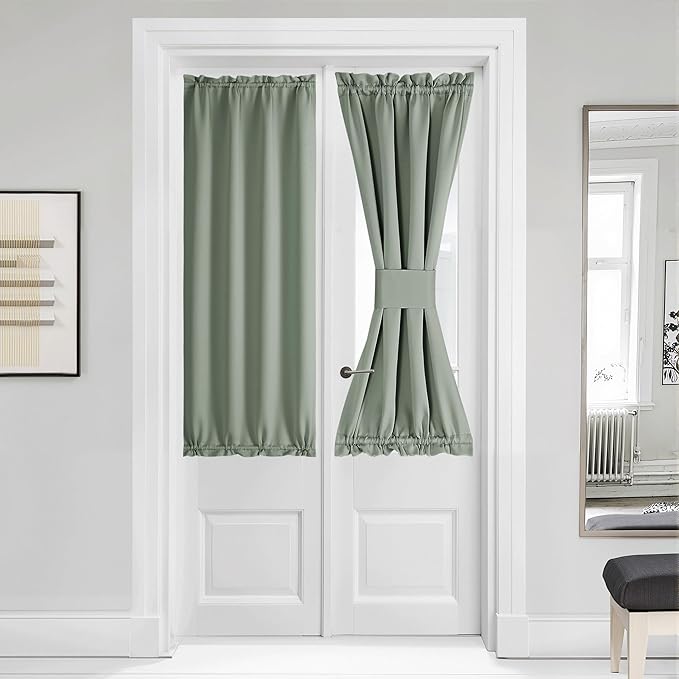 NICETOWN French Door Curtain for Door Window, Privacy Thermal Insulated Window Covering for Patio Front Sidelight Panel Christmas Decor, W36 x L50 inch, 1 Panel, Greyish Green