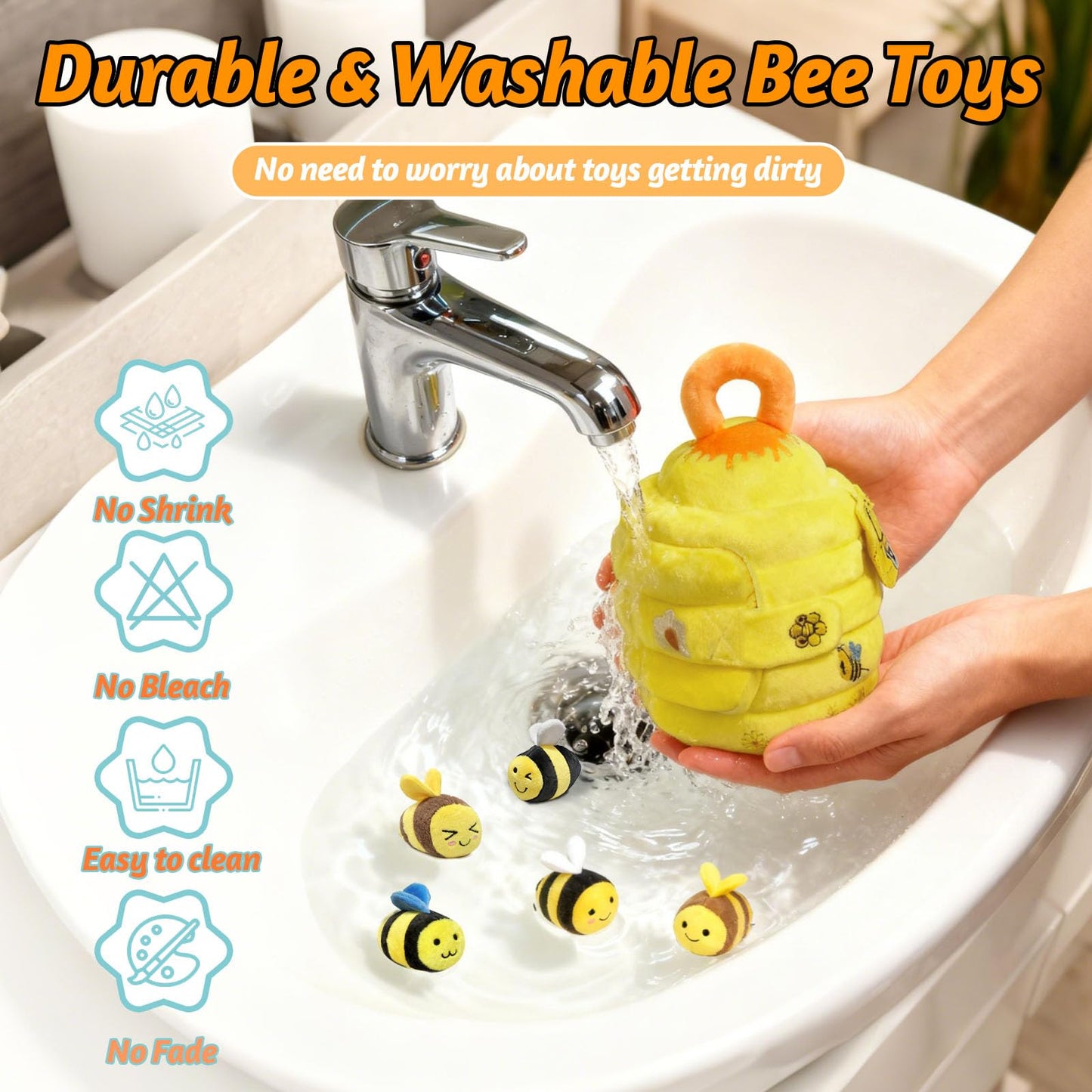 wahaczon Baby Toys - Soft Beehive with 5 Sensory Bees Crinkle, Rattle, Squeaker, Mirror Portable Sensory Toys Montessori Bee Toy for Toddlers, Boy Girl Birthday Christmas Gift