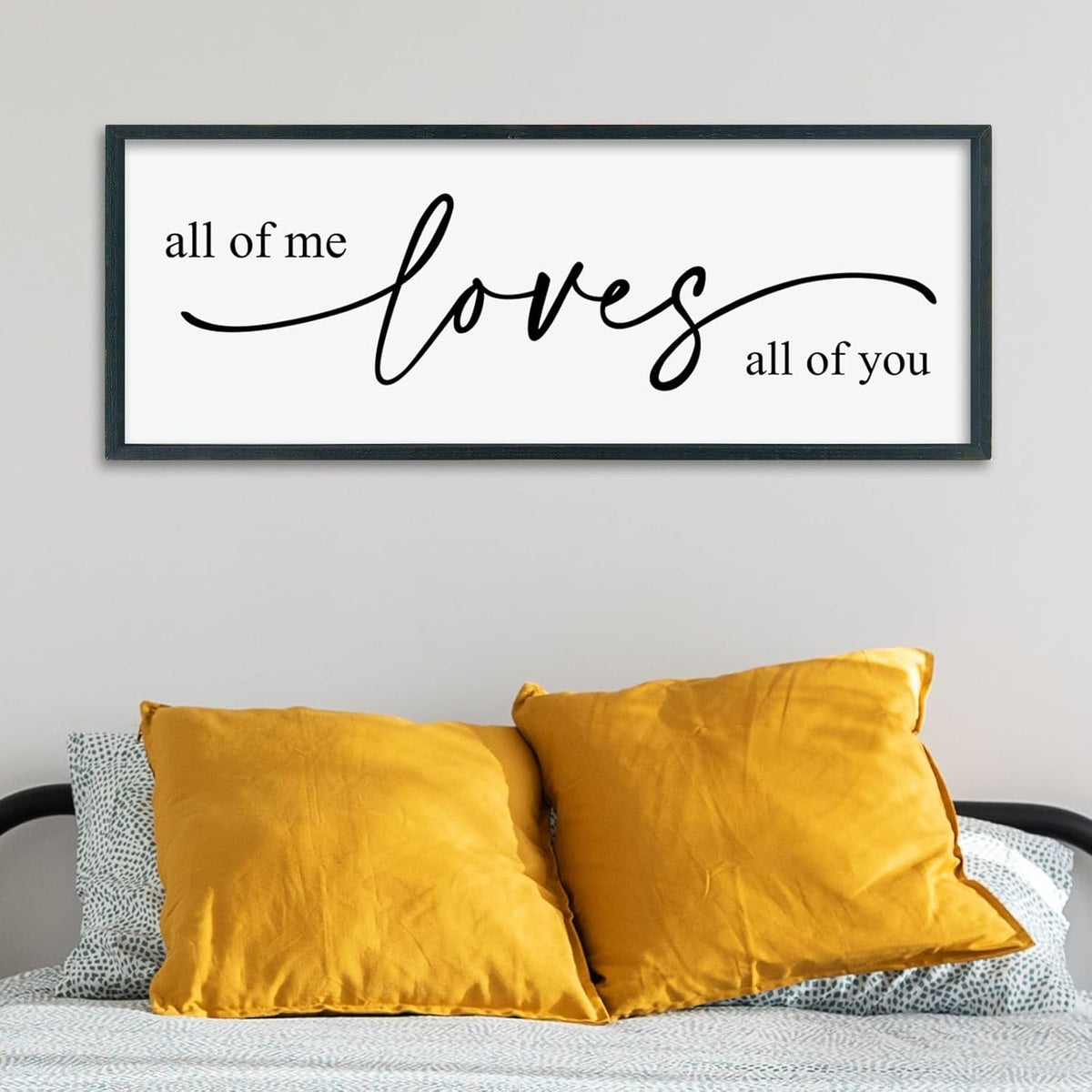 LuZhiQiang All Of Me Loves All Of You Wall Decor Art 40"×15" Master Bedroom Above Over Bed sign Love Quotes Large Framed Wooden Wall Hanging (Black)