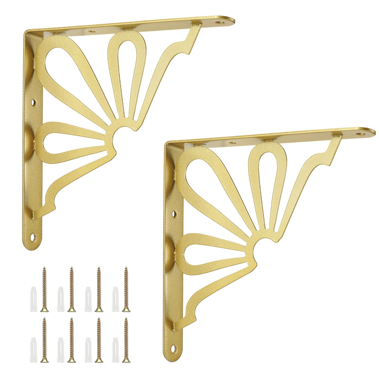Lounsweer 2 Pcs 8inch Decorative Black Shelf Bracket Heavy Duty Wall Mounted Support Modern Metal Floating L Shaped Shelf Rack with Hardware for DIY Kitchen Shelving Wall Decor