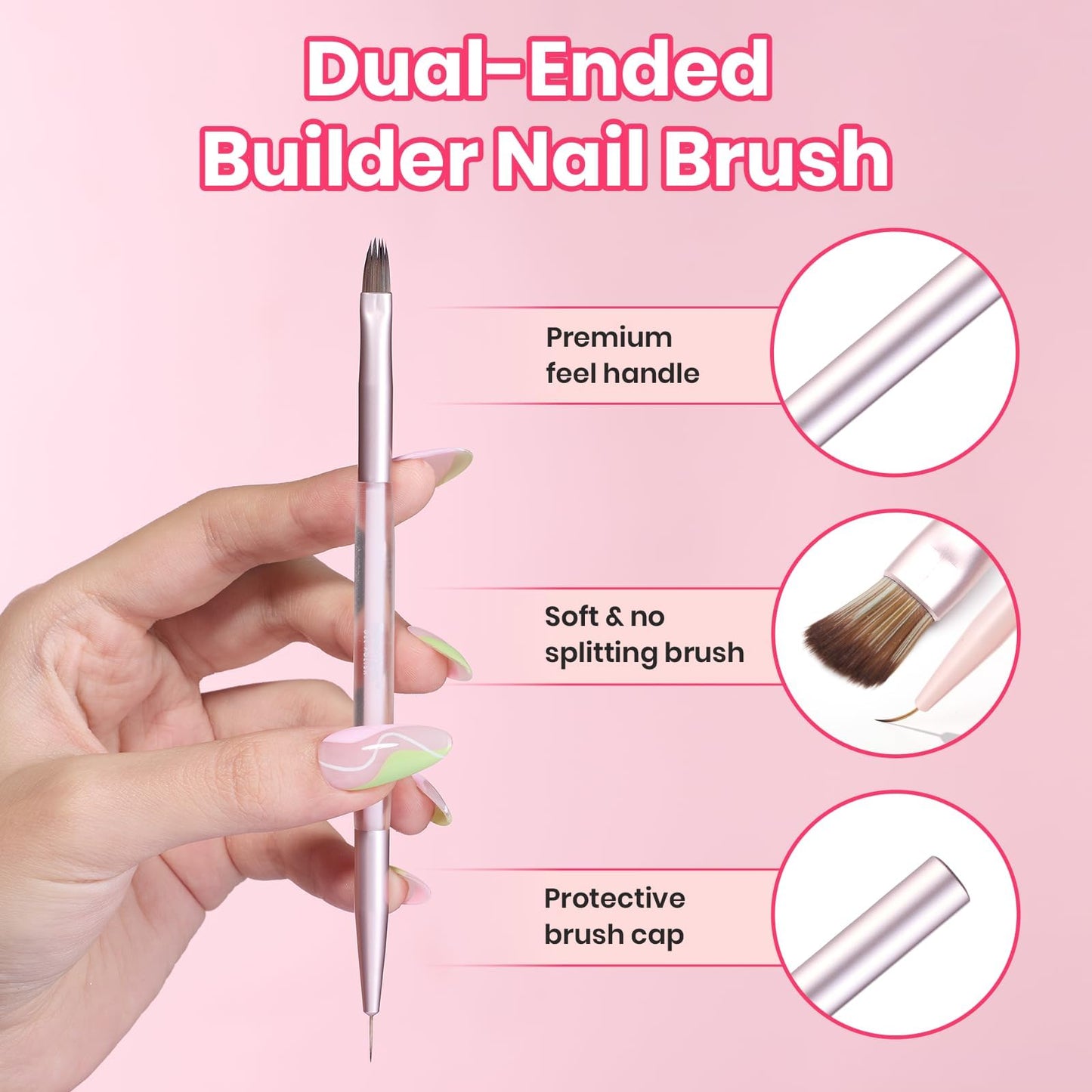 Beetles Nail Art Brush for Builder Double-Ended Gel Nail Art Design Pen Painting Tools Fingernail Brush Nails Cleaning Brush Nails Liner Brush Salon Diy at Home