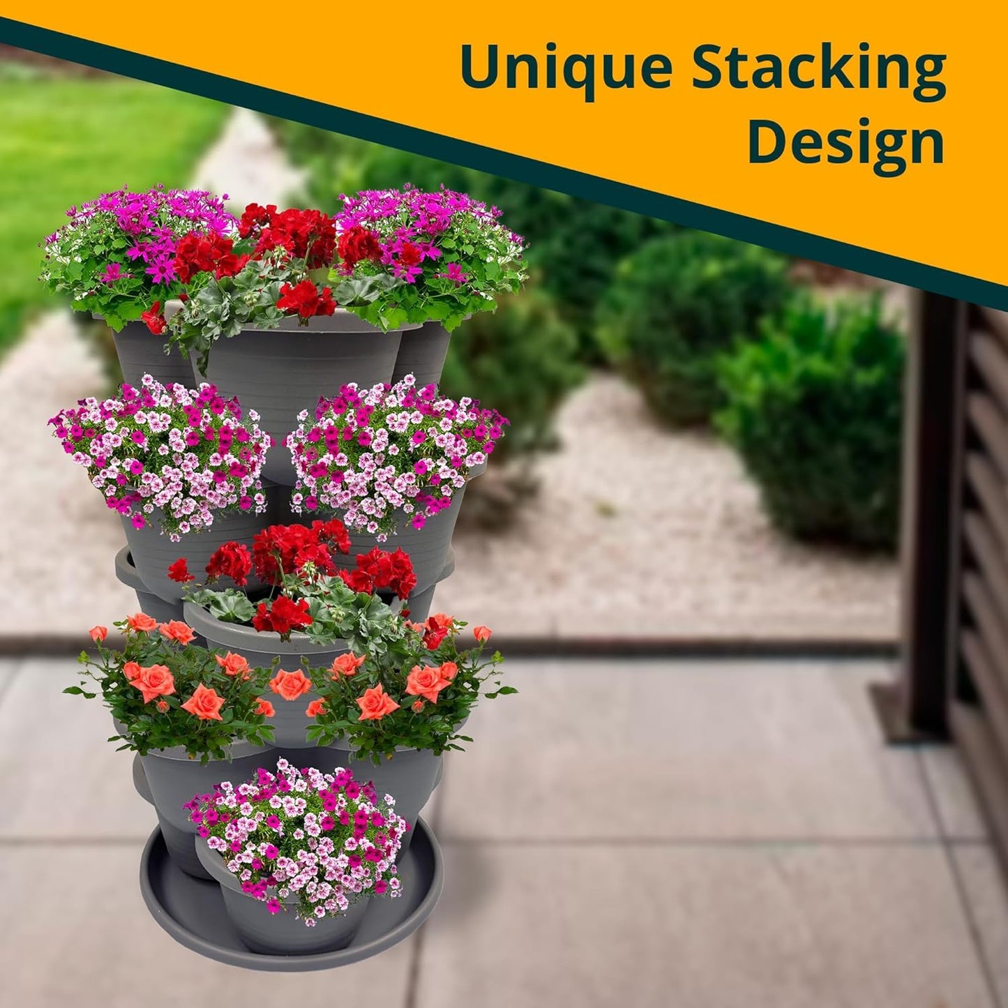 SunVara Strawberry Planter Vertical Gardening Stackable Planter Strawberry Tower 5 Tier Herb Outdoor Indoor 2 Pack