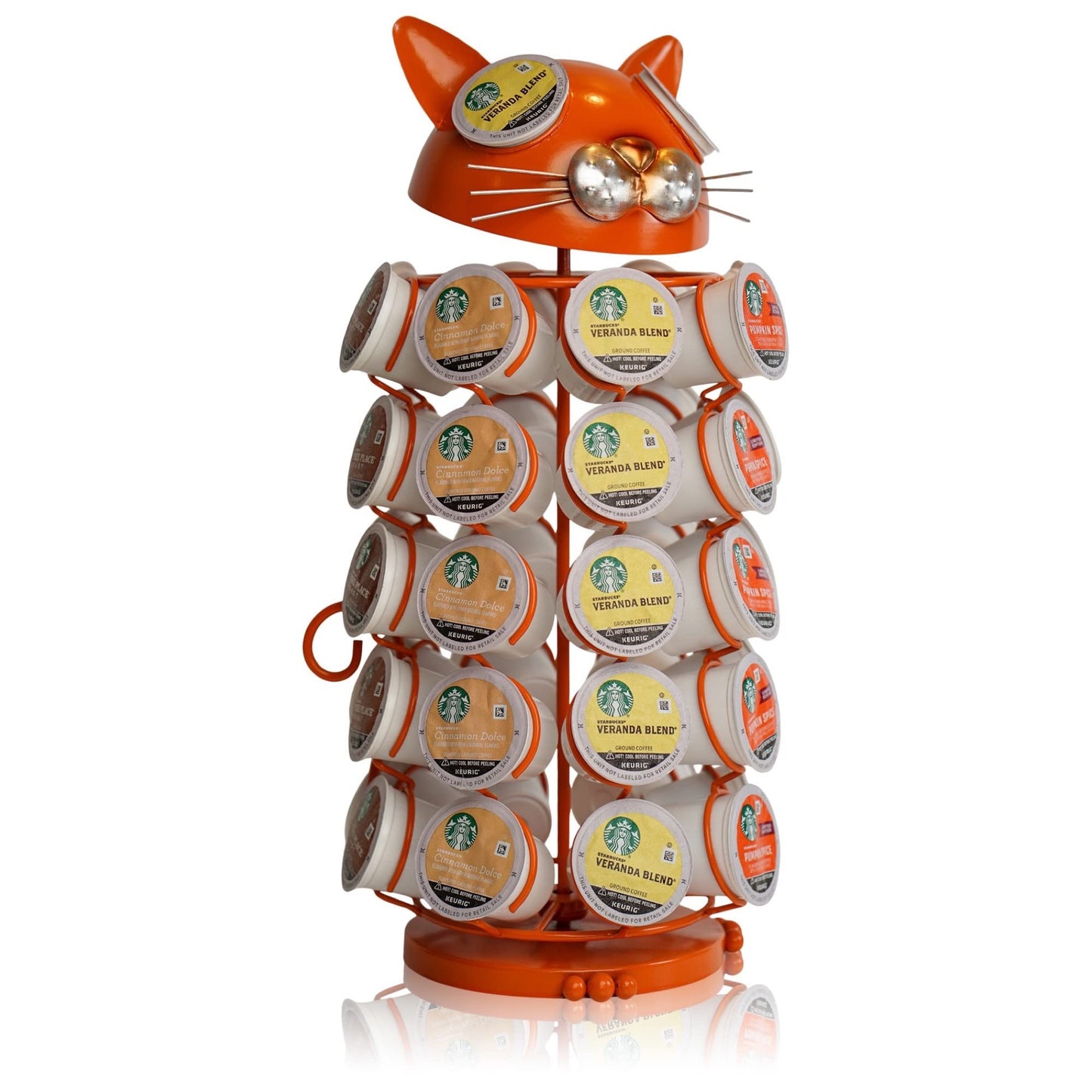 Made Easy Kit Carousel Coffee Pod Holder, Compatible with Keurig K-Pods K-Cups, Countertop Rack Storage Organizer, Metal Home and Kitchen Decor, Capsule Café Station Bar (Large, Orange Cat)