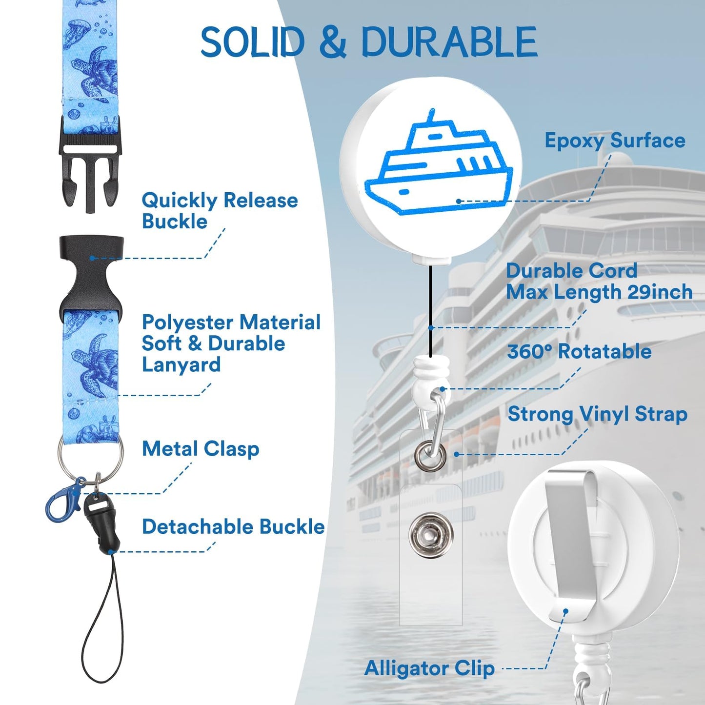 8 Pack Cruise Lanyards Set for Ship Cards, with Retractable Badge Reel Waterproof Luggage Tag Holders Id Card Holders, Sea-Themes Pattern for All Cruises Ticket Key Cards Luggage Tag