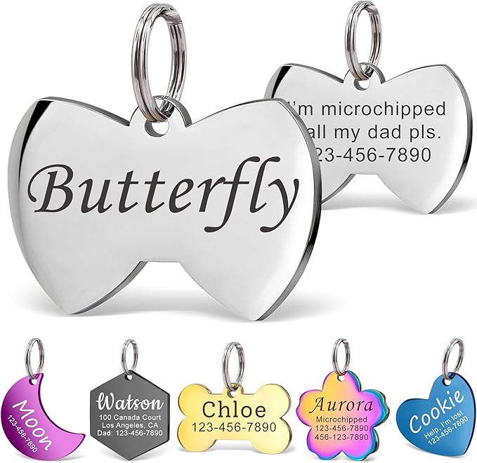 Anavia Personalized Pet ID Tags, Stainless Steel Glossy Laser Engraved Dog Cat Collar Name Tags, Multiple Colors Shapes Sizes (Hexagon, Small)