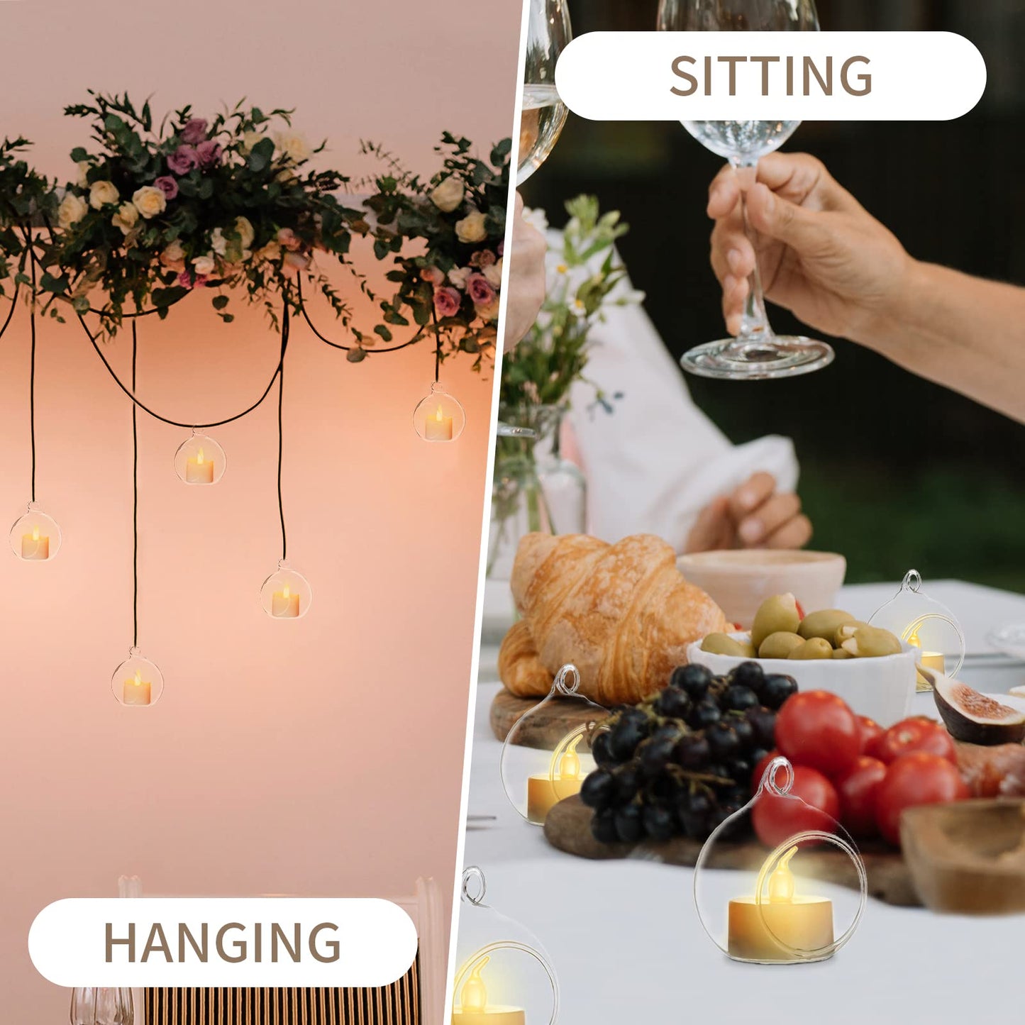Sziqiqi Hanging Glass Globes Orbs Tea Light Candle Holders fillable with Trinkets for Wedding Ornaments, Wedding Birthday Christmas Party Centerpiece Accessory 2.36inch 30pcs +6 Extra
