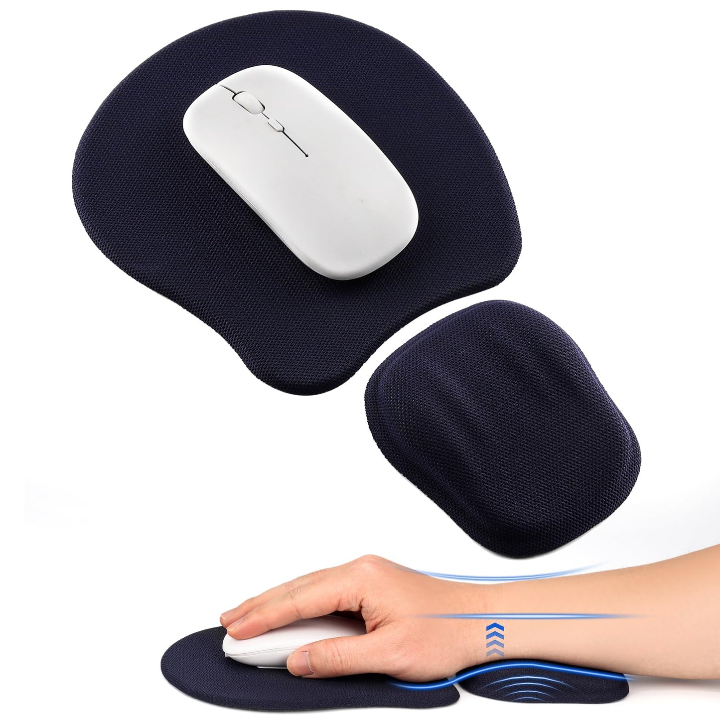 Ergonomic Mouse Pad with Wrist Support, Memory Foam Wrist Rest & Mouse Pad Set, Relieves Wrist Pressure for Comfortable Office & Gaming Use (Ink Blue)
