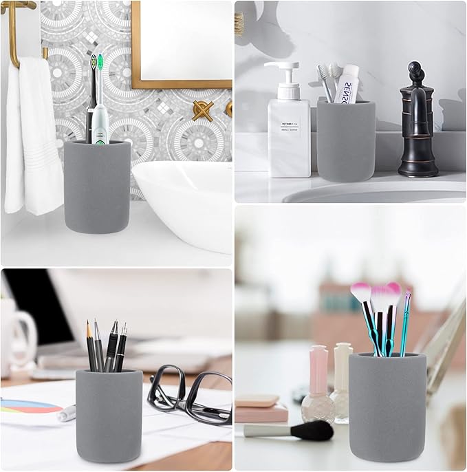 Diatomite Toothbrush Holder, BOJDOPIE Water Absorption Quick Drying Bathroom Countertop Organizer, Stand Cup for Toothpaste Makeup Brushes Razors (Grey)
