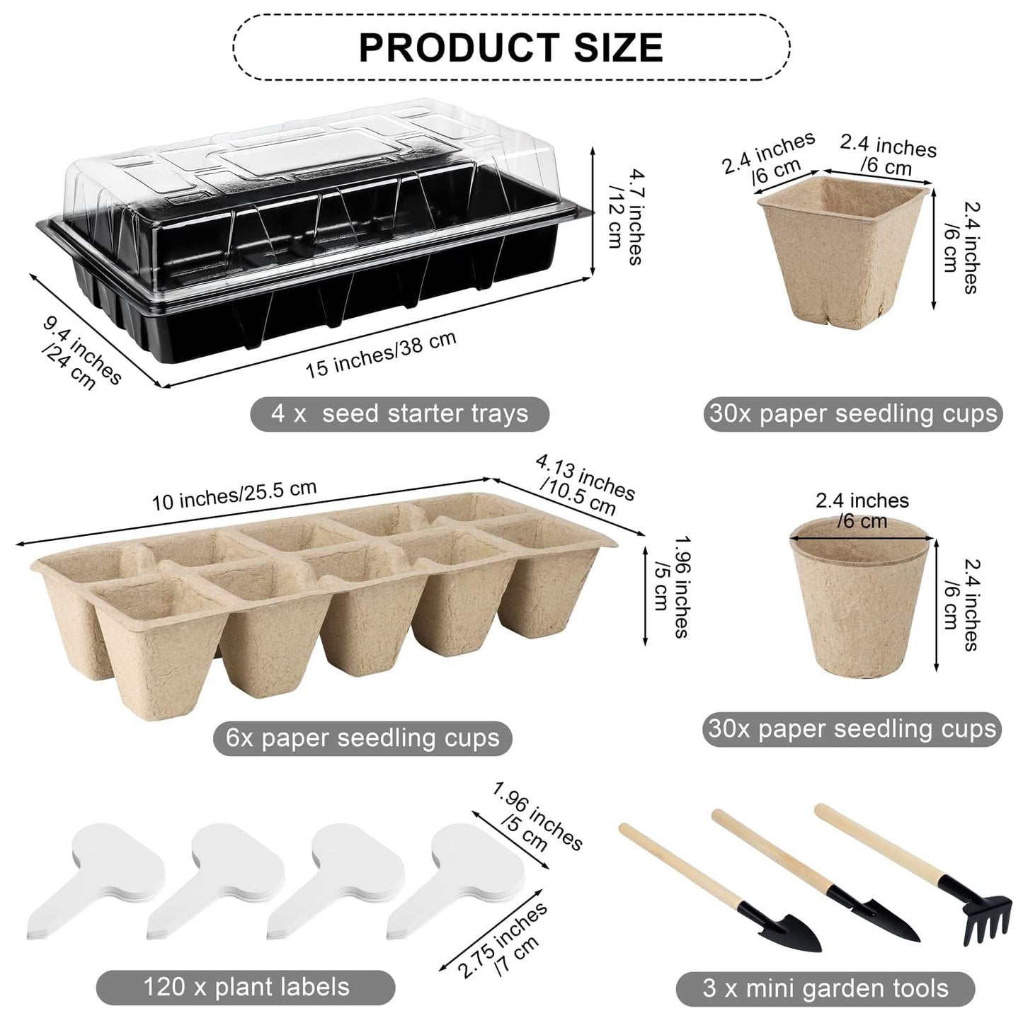 Aodaer 193 Pack Seed Starter Kit Including Seed Starter Tray Peat Pots for Seedlings with Plant Labels, Tool, Plastic Growing Trays Germination Tray Paper Seedling Cups for Indoor Outdoor Garden