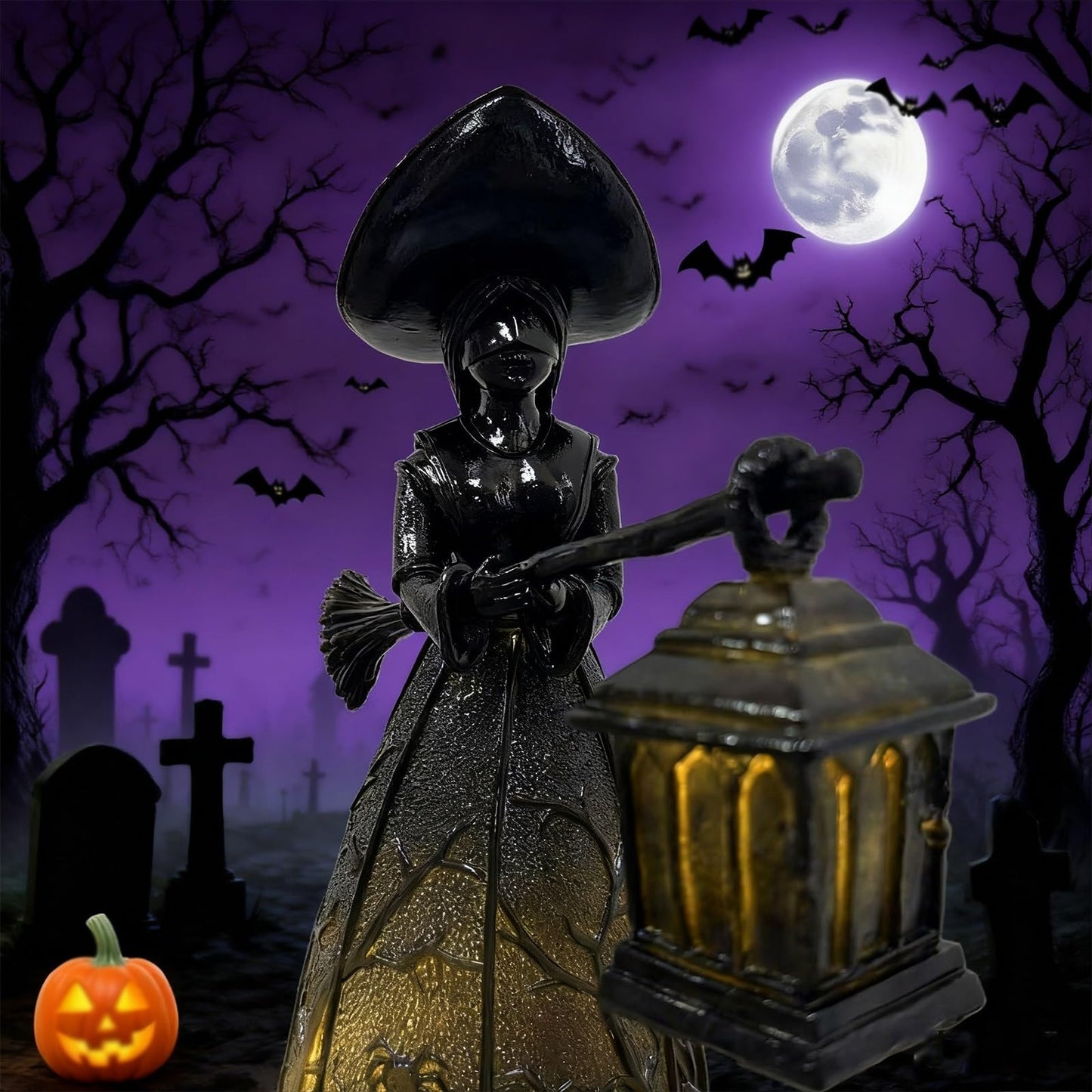 Halloween Witch Lamp, Gothic Spooky Witch Decor with Holding Lantern, Witchy Lamp with Witch Hat Design, Standing Night Light for Home, Porch, Tabletop, Party Decor, for Halloween and Gift(1pc)