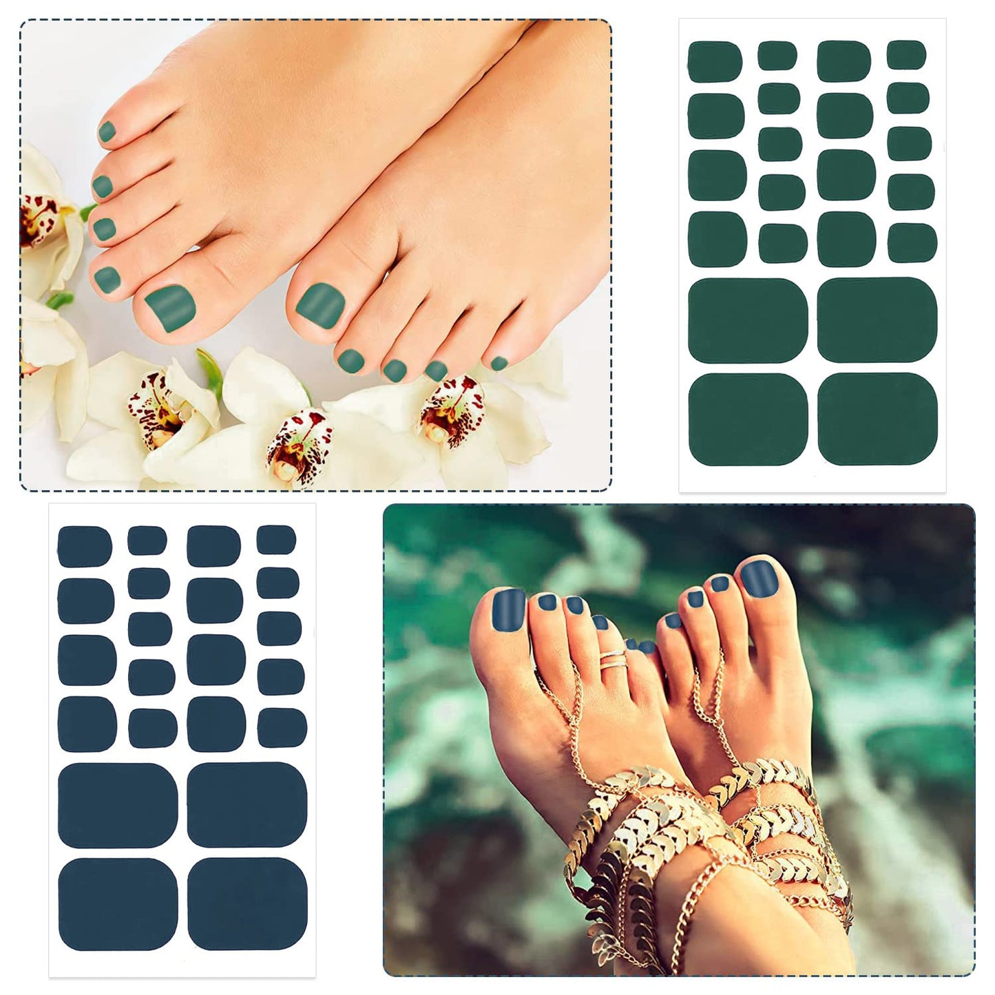 YECIRALA 20 Sheets 440 Pcs Black Brown Toenail Polish Stickers for Women Nail Art Wraps - Full Nail Wraps for Toes