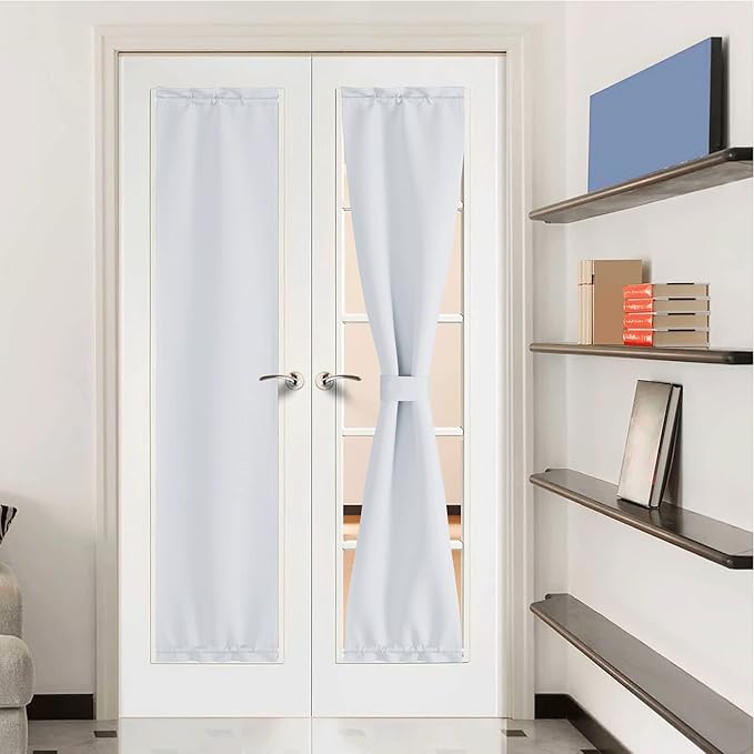 NICETOWN Sidelight Door Curtains, Thermal Insulated Blackout Front Window Curtains for French Room Darkening Shade for Patio Glass Window, Greyish White, W12 x L72 inch? 1 Panel