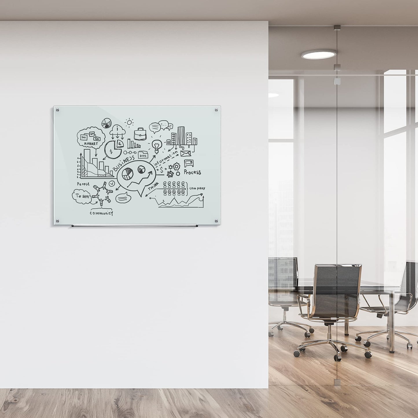 Amazon Basics Glass Dry-Erase Board, Magnetic Frameless Whiteboard, Easy to Install, with Eraser, 48" x 36"