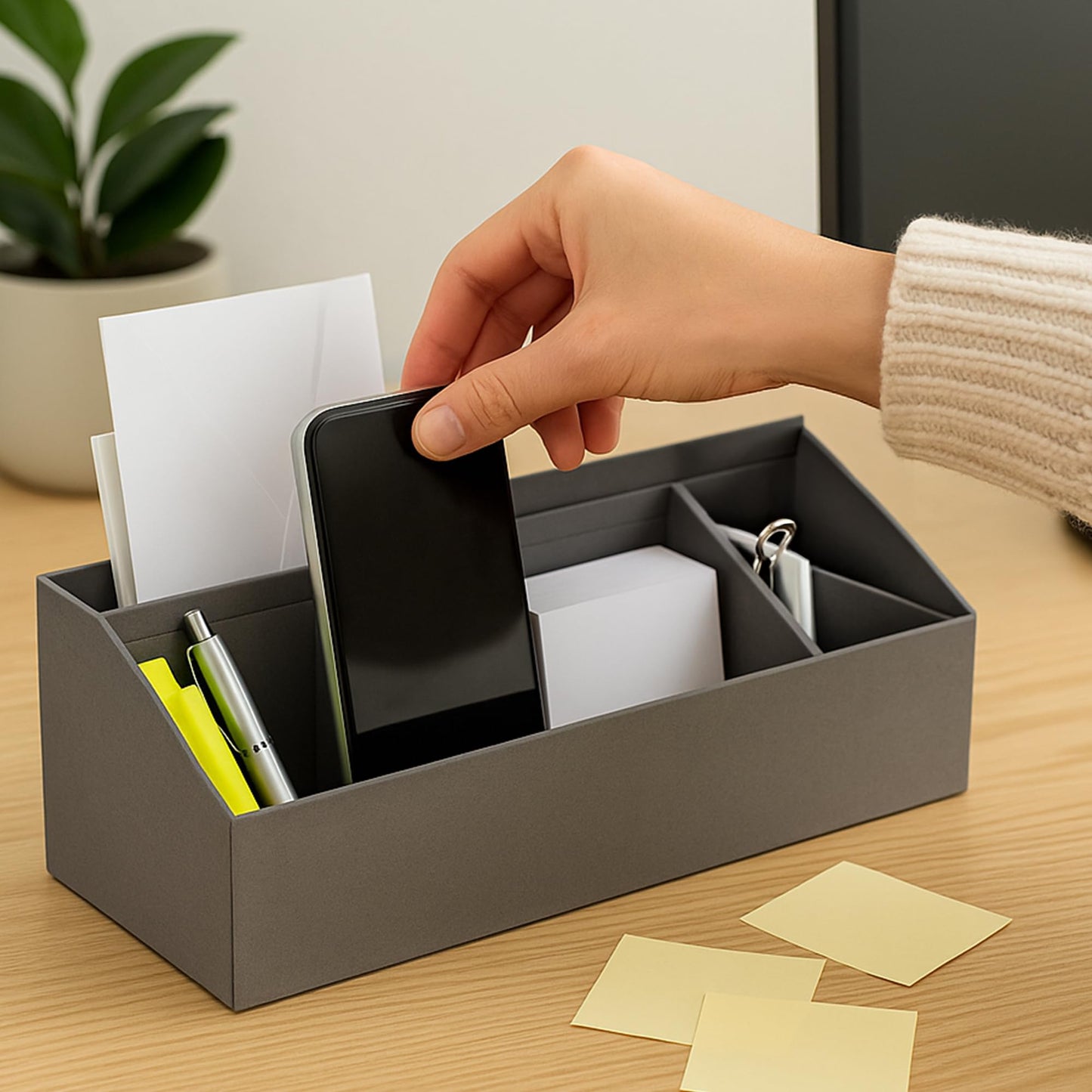 Bigso Elisa Desktop Organizer, Durable Office Desk Organizer for Office Supplies and Accessories, Desk Organizer with 7 Compartments for Customizable Organization,13.1”x4.9”x4.9”, Grey