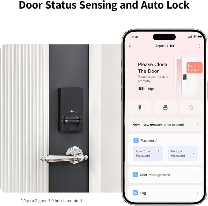 Aqara Smart Lock U50, Keyless Entry Door Lock with Apple Home Key, Bluetooth Deadbolt Lock, App Remote Control, Supports Apple HomeKit, Matter, Google Home, Alexa, IFTTT, Black