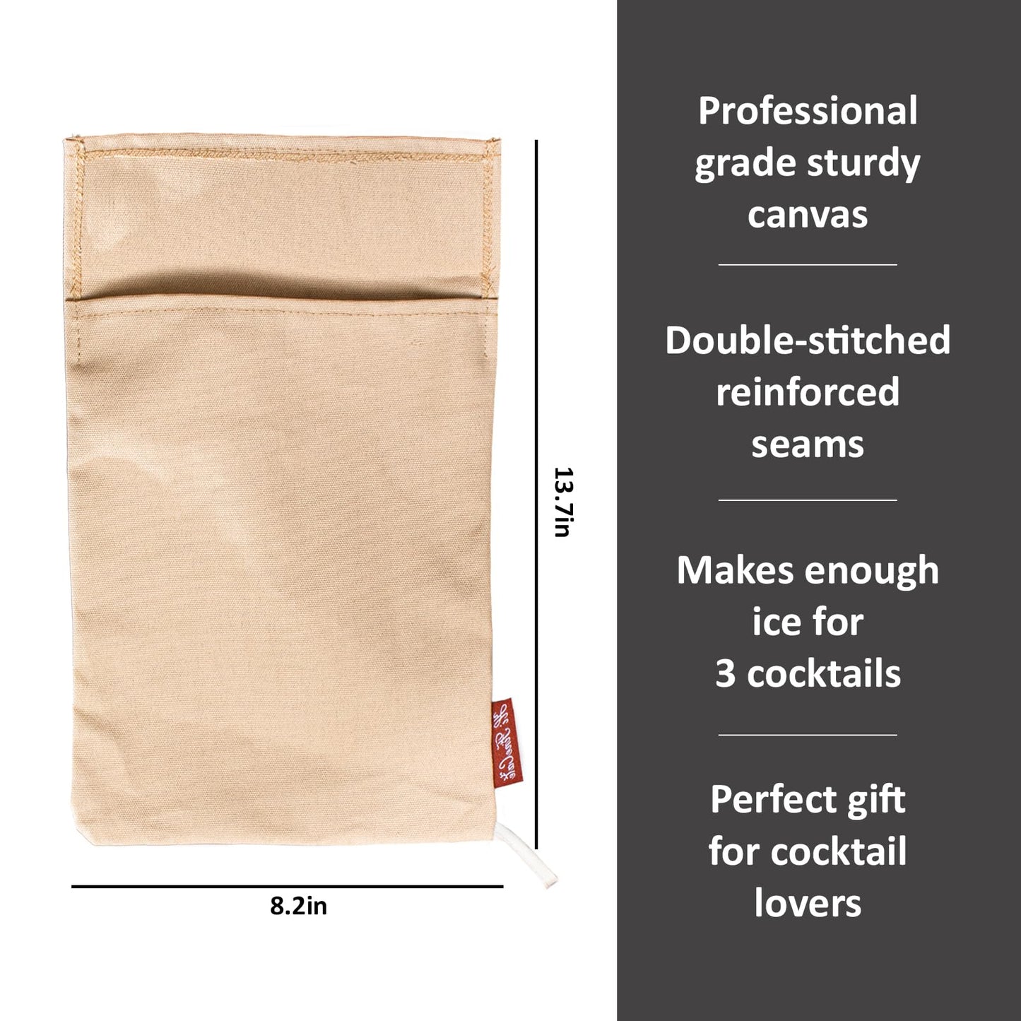 Canvas Ice Crusher Bag, Lewis Style Ice Bag with Flap – Craft Perfect Crushed Ice for Cocktails, Mai Tais & Beyond, Beige