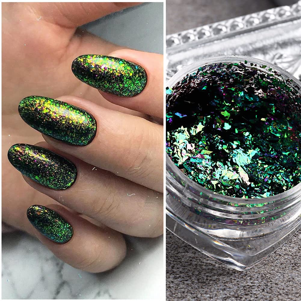 Mesiyun Nail Art Chameleon Glitters Sequins Chunky Iridescent Holographic Flakes Confetti Iridescent Powder for Nail DIY Craft 4 Jars