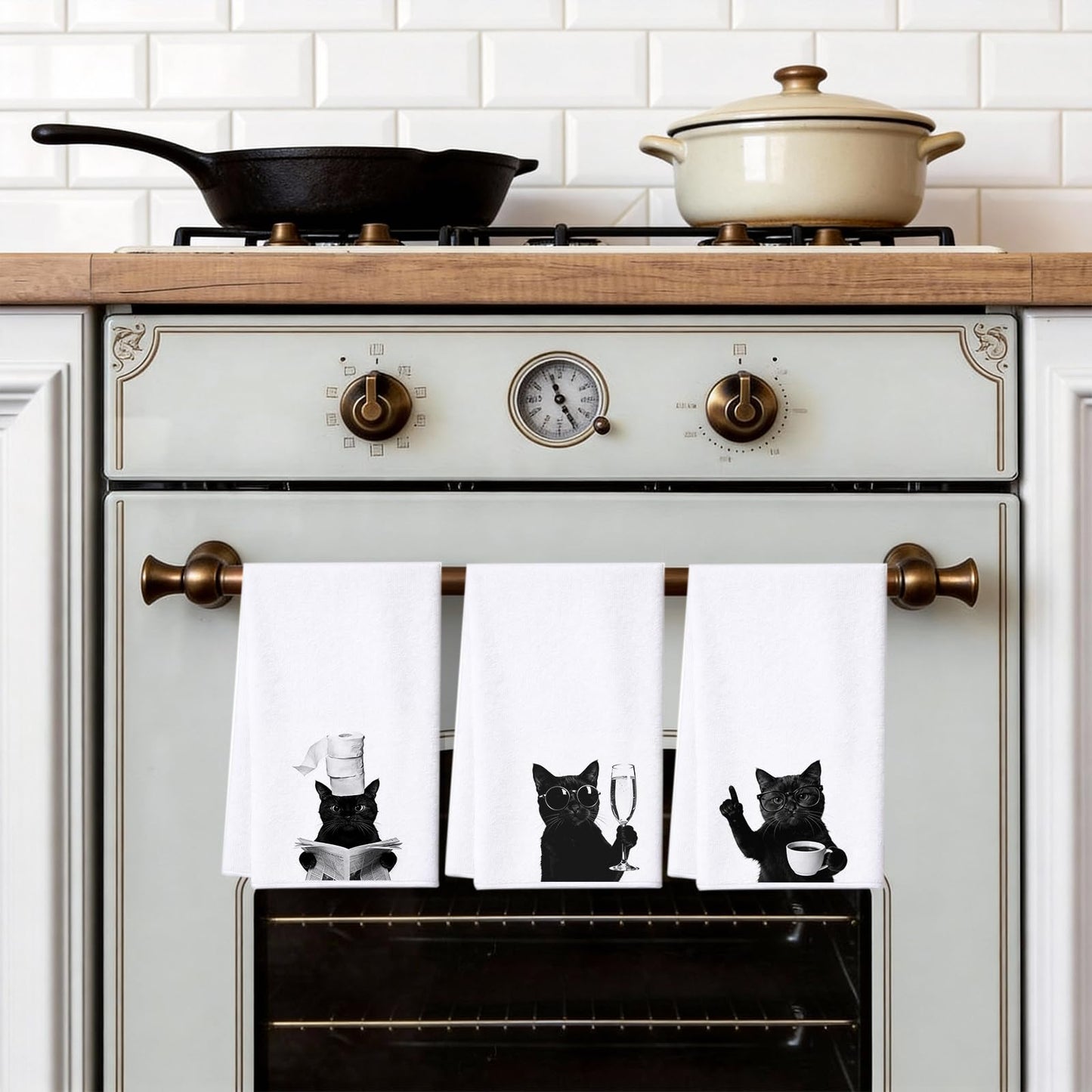 Fakindiy 4-Packs Funny Black Cat Kitchen Towels - 16x24 Inch Microfiber Dish Towels, Super Absorbent & Quick Drying Towels for Kitchen Coffee Bar,Gift for Cat Lovers Women Mom (Black Cat)