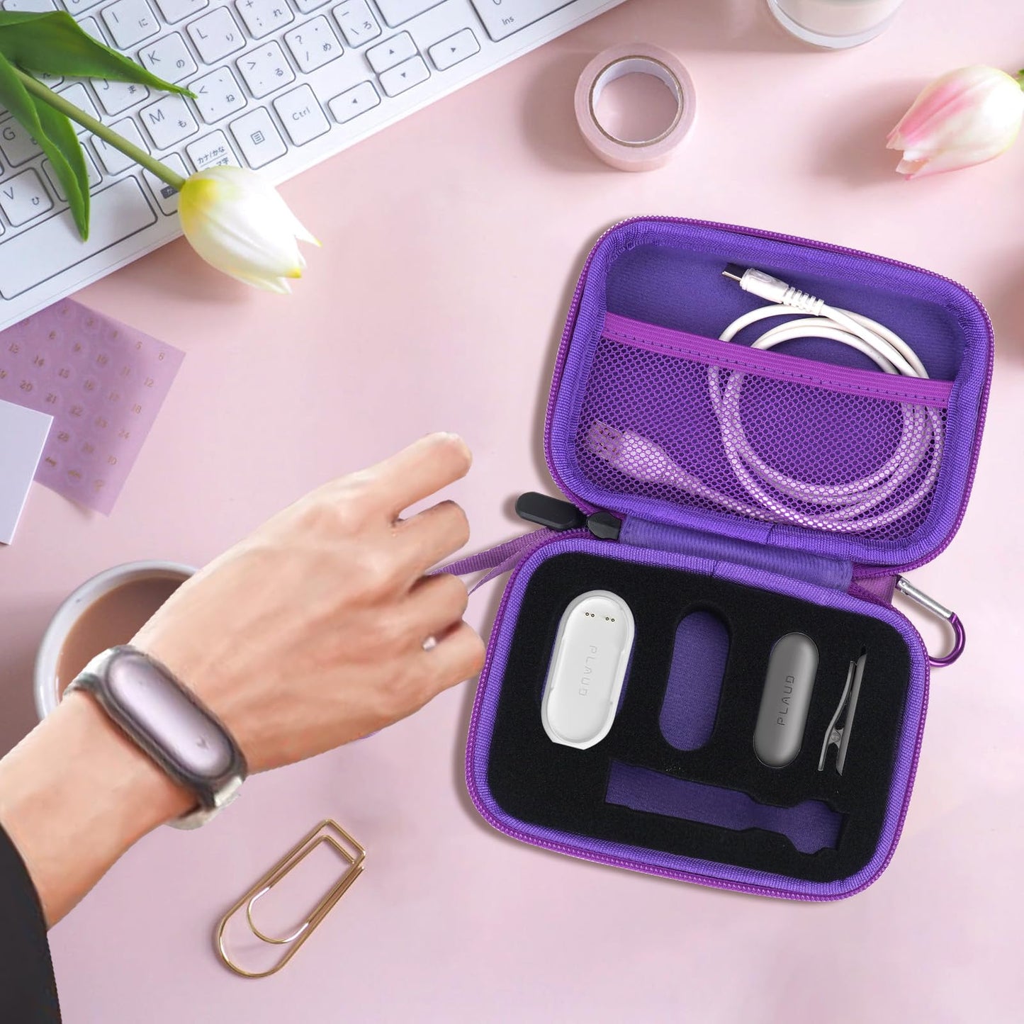 YouKnow Hard Case Compatible with PLAUD NotePin/NotePin S AI Voice Recorder - with Custom Foam Insert Holds Recorder, Magnetic Pin, Clip, Dock, Wristband & Cable (Case Only) (Galaxy)