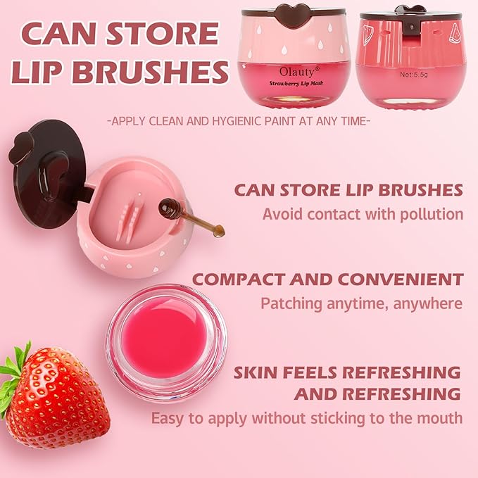 2 PCS Bee Lip Balm Lip Mask Honey Pot, Honey & Strawberry Lip Mask Propolis Moisturizing Lip Balm with Stick - Hydrating Prevention Dry and Cracked Lip Scrubs Exfoliato Lip Wrinkle Care