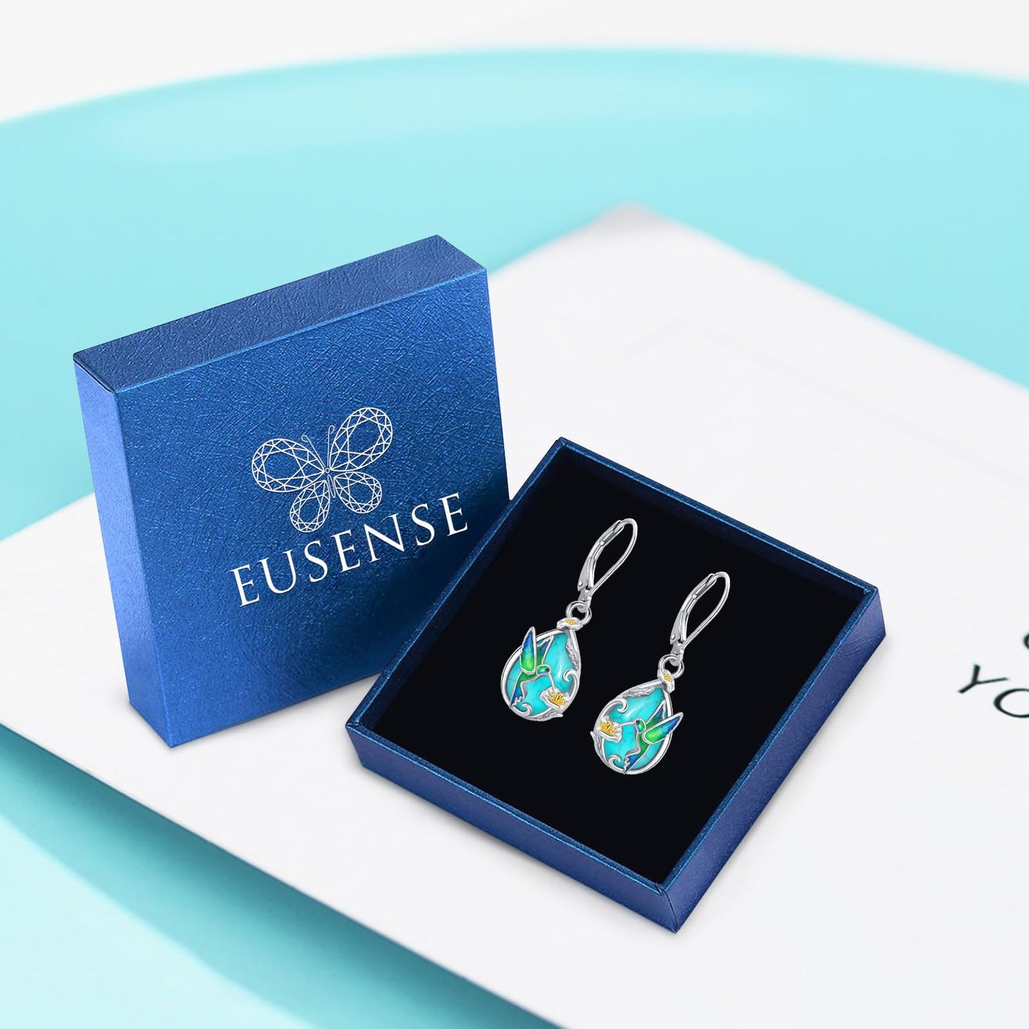 Eusense Turquoise Earrings Sterling Silver Hummingbird Earrings for Women Teardrop Drop Elegant Nature-Inspired Hummingbird Jewelry Gift