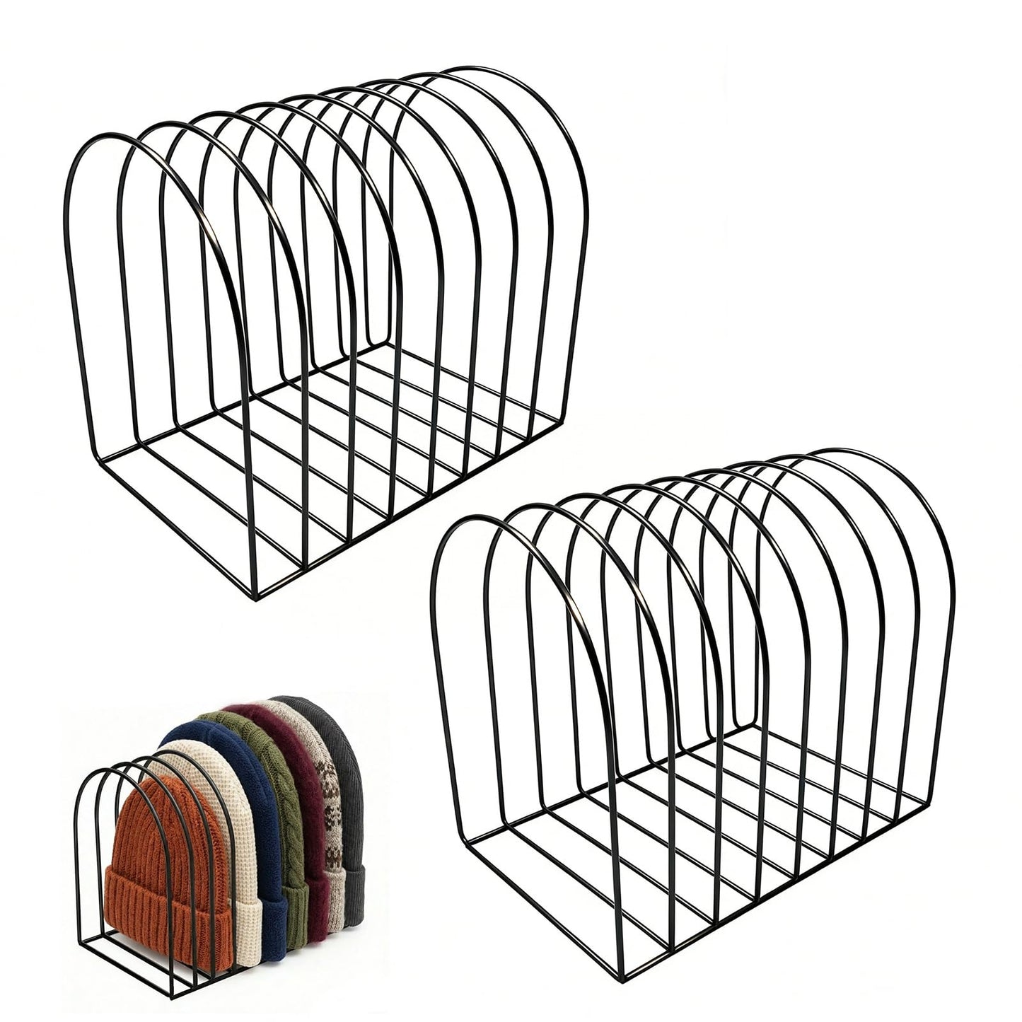 DHSUN 2 Pcs Beanie Organizer, 10-Cap Capacity Metal Beanie Holder, Hat Rack for Knit Hats, Space-Saving Storage for Bedroom, Entryway, Mudroom, Dorm, Apartment,Office