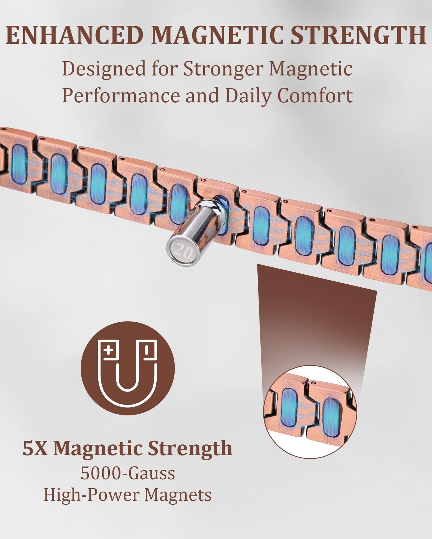 MagnetNova Ultra Strength Magnetic Bracelets for Men, 99.99% Pure Copper Bracelet with 5000 Gauss Magnets, Adjustable Size with Sizing Tool & Gift Box (Copper-15mm)