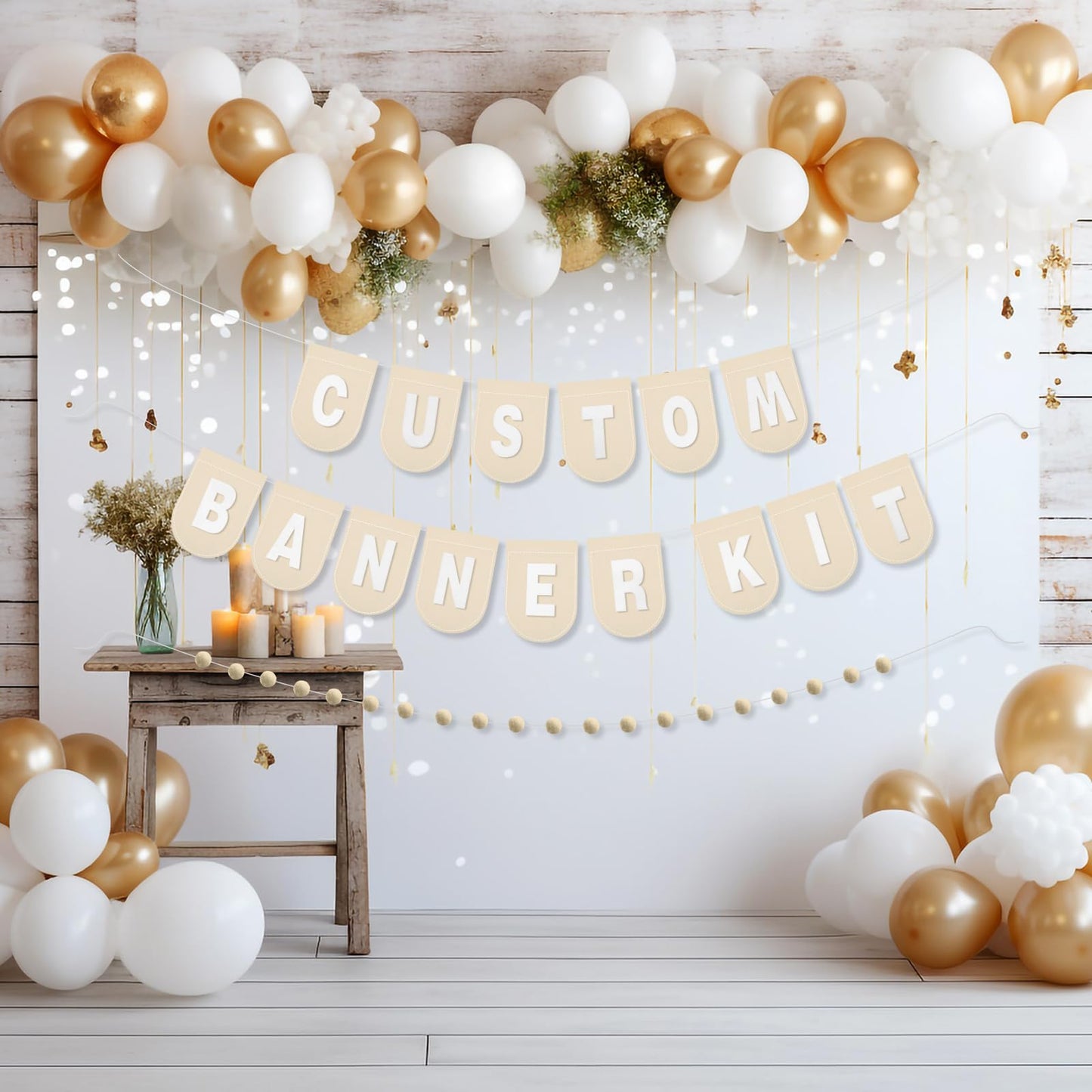 Hahafelt 125 Pcs Make Your Own Banner Kit Personalized Handmade Name Scallop Felt Banner for Baby Nurseries Kids Rooms Decor, Custom Banners for Birthday Wedding Baby Shower(Khaki)