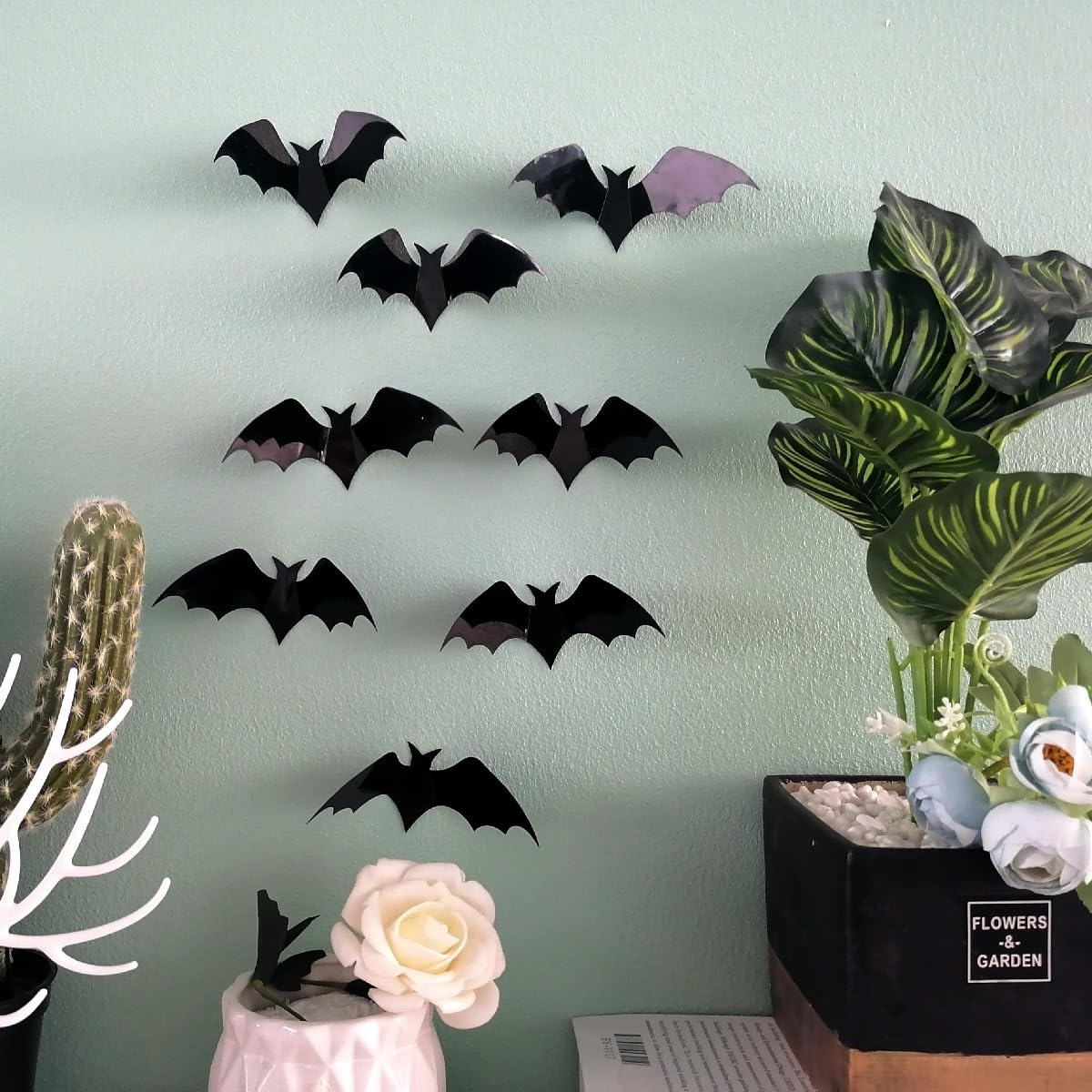 Adam Victor 3D Bats Wall Stickers, Halloween Decors- 36 Black Bats and 36 Red Bats- Halloween Party Decoration