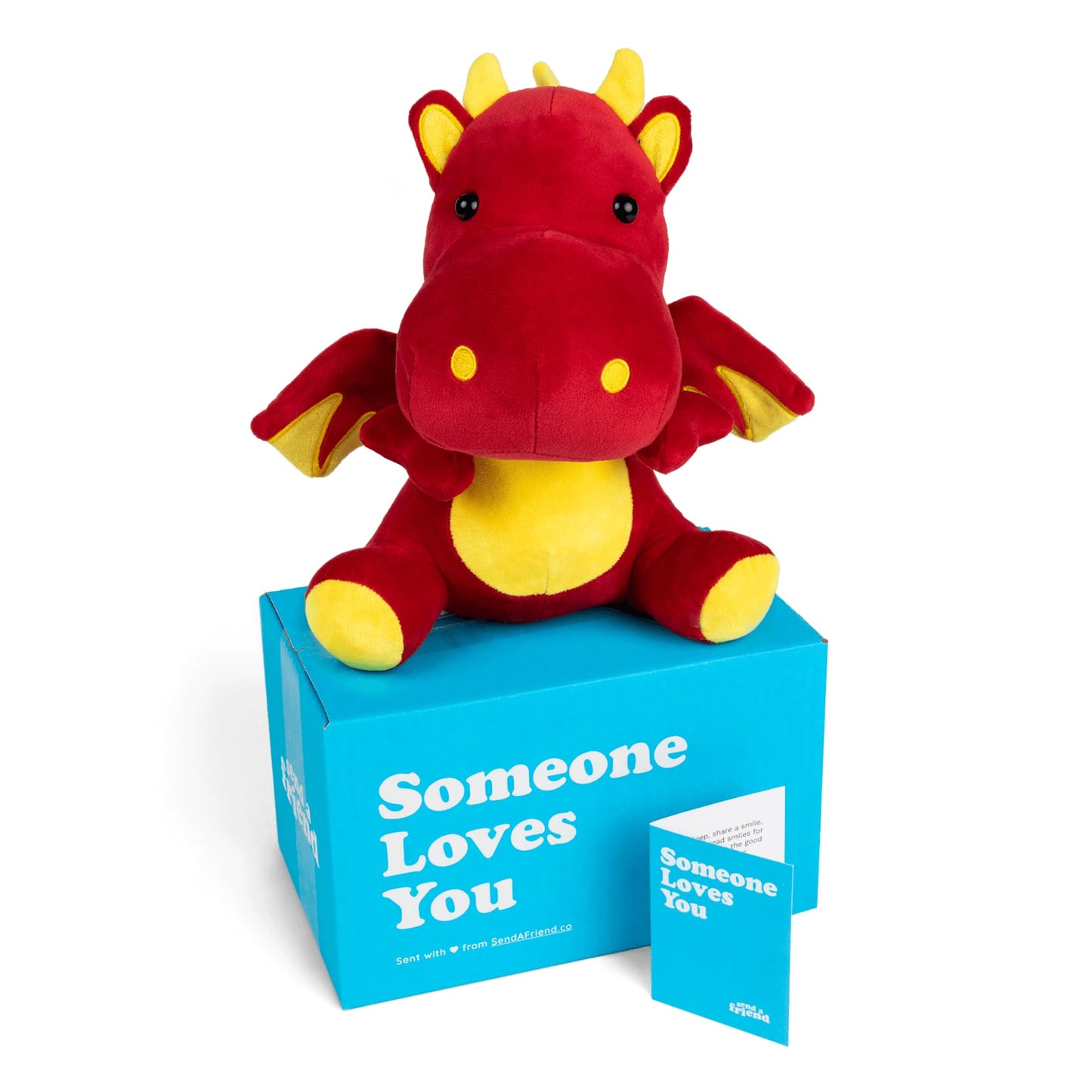 SendAFriend Duke The Dragon Stuffed Animal Care Package, Someone Loves You Box, Great Gift for Any Reason (Love You Notecard)