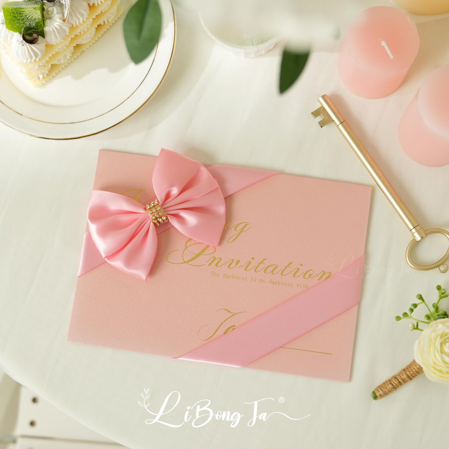 LiBongTa Pink Satin Bows 12 PCS Premade Self Adhesive 3.5" Gift Bows with Rhinestone for Wedding Party Event Decor Gift Wrapping Craft Baby Shower Wedding Treat Bags Presents Making Greeting
