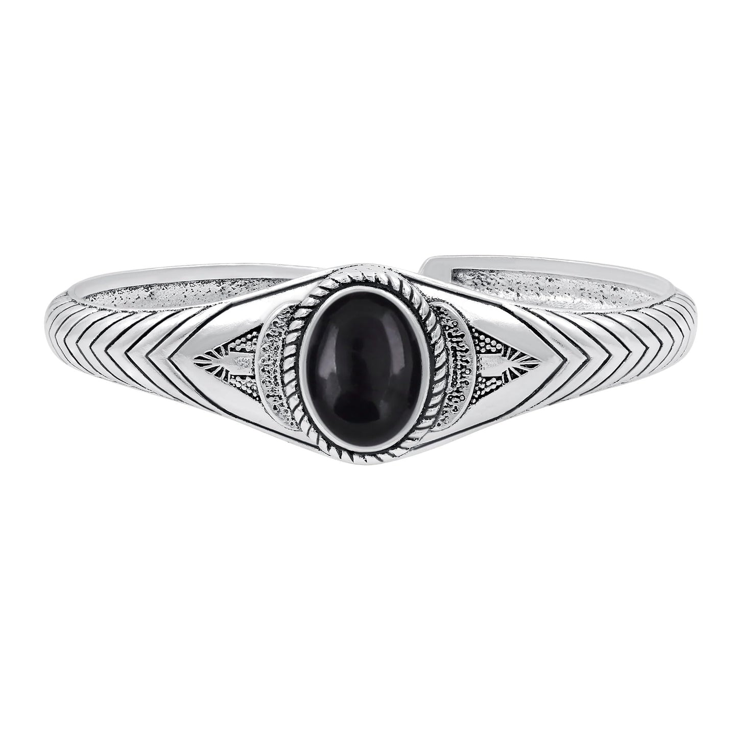 Moonstone Cuff Bangle Bracelet for Men Women – Handmade 925 Silver Plated Boho Jewelry – Natural Gemstone Statement Bangle – Adjustable Size for Perfect Fit – Ideal for Birthdays, Anniversaries
