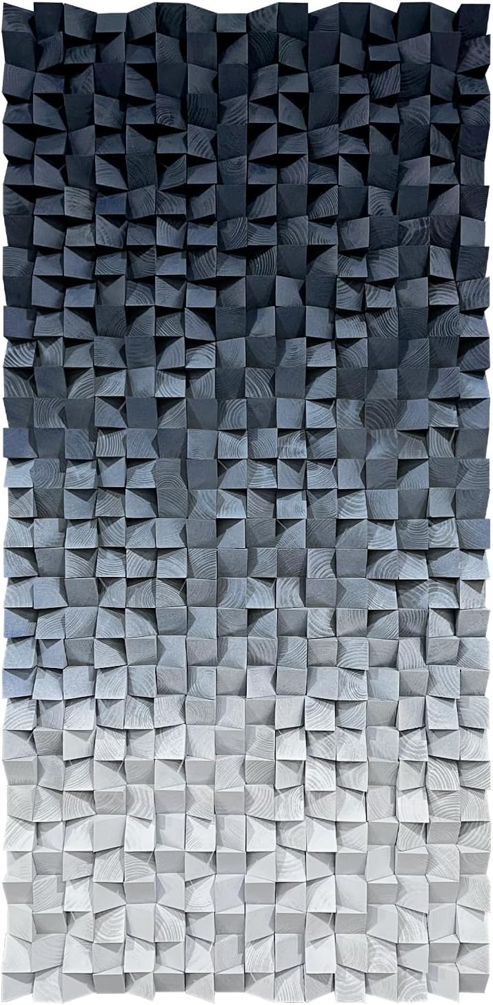 LIUZEYUE - 3D wooden block decoration painting art wall decoration 3D wooden background wall living room bedroom study (blue gray gradient) 39.4"x78.7"