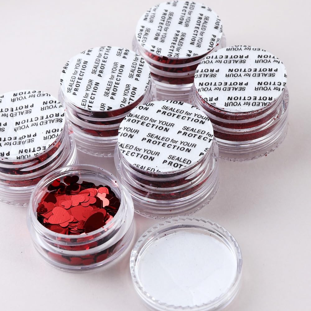 LPOODDNU Valentines Nail Art Glitters Red Nail Sequins Valentine’s Day Nail Art Decorations 3D Heart Shape Nail Decals Romantic Red Glitters Flakes for Nails Supply DIY Craft Accessories, 6 Grids