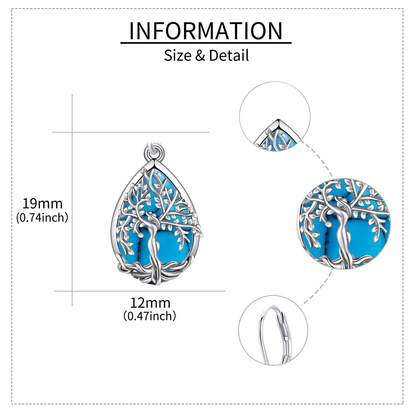 ONEFINITY Turquoise Tree of Life Earrings Sterling Silver Turquoise Tree of Life Dangle Drop Earrings Teardrop Turquoise Jewelry for Women