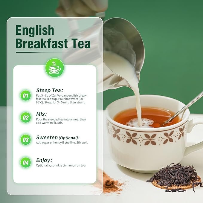 ZenVerdant Premium Breakfast Tea Loose Leaf, 8oz | Smooth Rock Tea Base, Floral Notes, Caramel Sweet Aftertaste, Smooth & Non-Bitter | 3+ Steeps