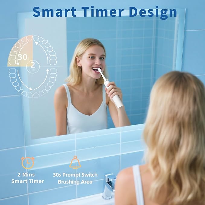 Rooman Oscillation&Vibration Sonic Electric Toothbrush for Adults, with 8 Brush Heads for Travel & Teeth Care, 20000 VPM, 3 Cleaning Modes, 2-Minute Timer, IPX7 Waterproof (White)