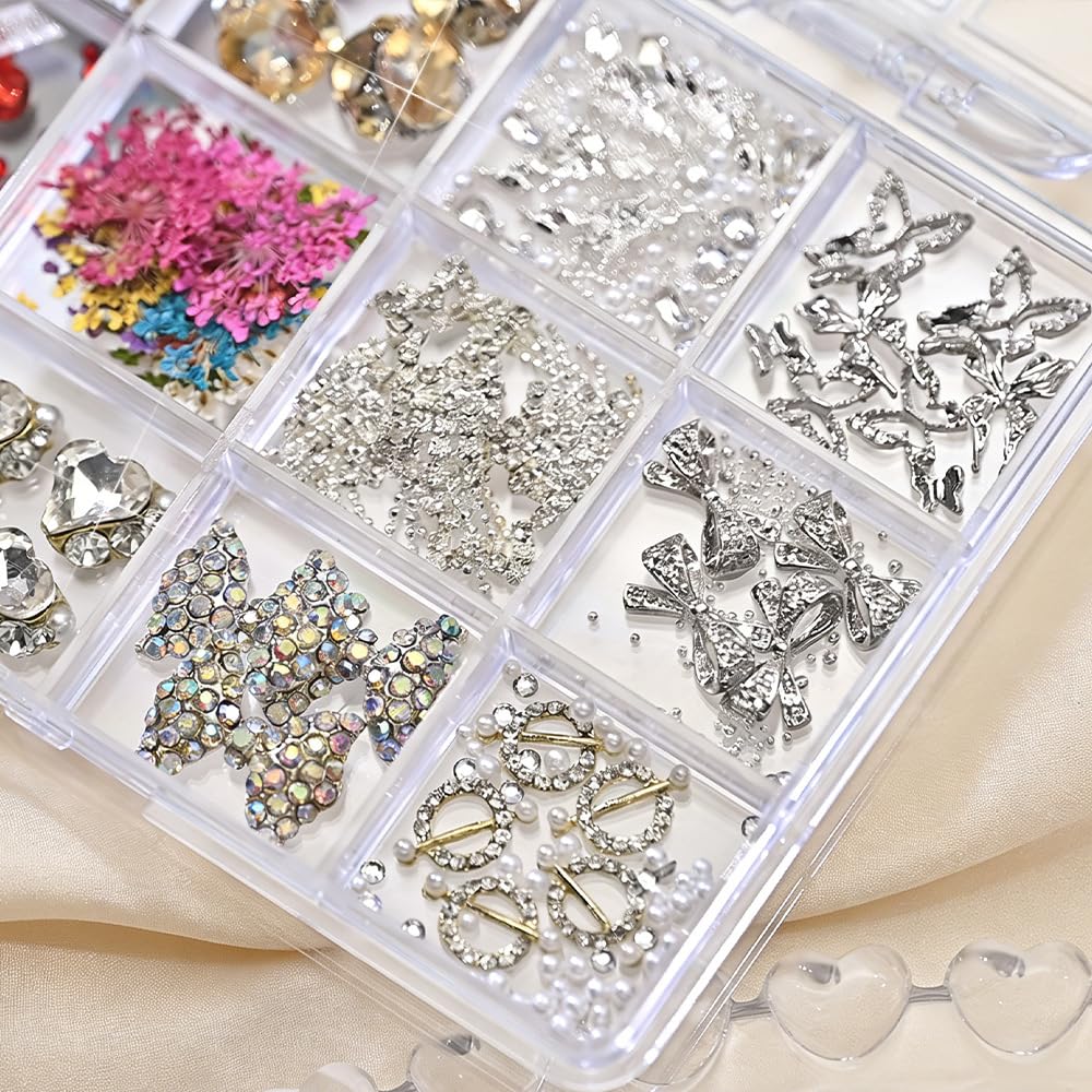 3D Nail Charms and Gems Cute Rhinestones Y2K for Nails Nesign Junk Case Charms Jewels for Nail Art Decorations (Silver Starlight)