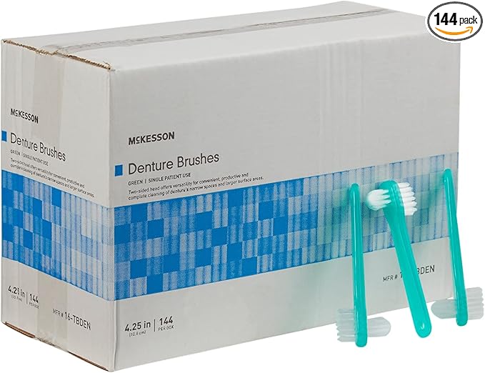 McKesson Denture Brushes 2-Sided Bristle, Green, 144 Count