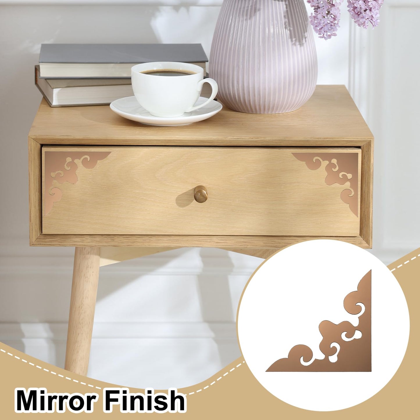uxcell 16 Pcs Hollow Mirror Wall Stickers, Acrylic Corner Decorative Pattern Decals Self Adhesive Mirror Stickers for Bathroom Living Room Bedroom Ceiling Office (Brown, 4x4)