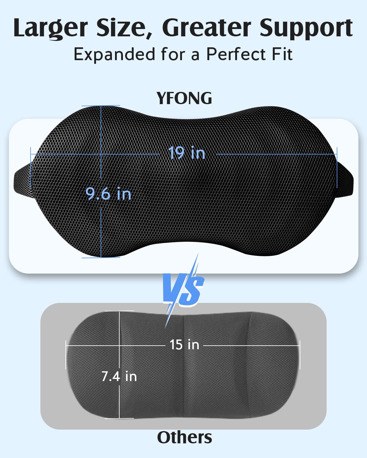 YFONG Lumbar Support Pillow for Car & Office Chair, Memory Foam Back Cushion with Adjustable Straps Non-Slip, Firm Support for Lower Back Pain Relief, Black